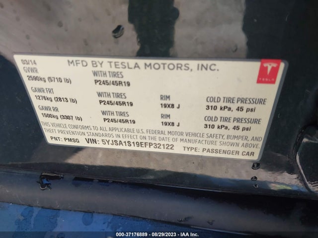 2014 TESLA MODEL S 60 KWH BATTERY VIN: 5YJSA1S19EFP32122