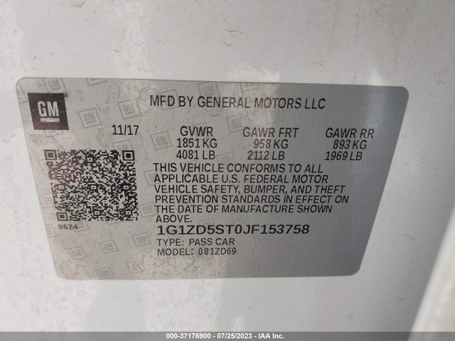 Chevrolet MALIBU LT 2018 1G1ZD5ST0JF153758 Image 9