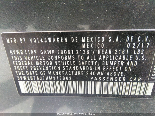 3VW2B7AJ7HM317962 Volkswagen Jetta 1.4t S