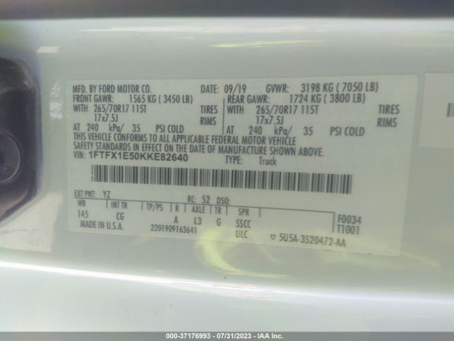 1FTFX1E50KKE82640 Ford F-150 Xl/xlt/lariat