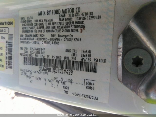 3FA6P0LUXJR219429 Ford Fusion Hybrid Se