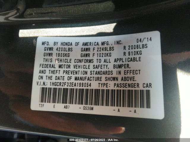 Honda Accord Sedan Lx 2014 1HGCR2F32EA199054 Image 9