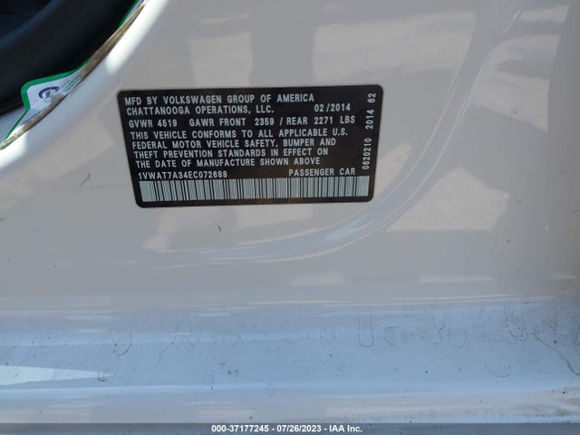 1VWAT7A34EC072688 Volkswagen Passat Wolfsburg Ed