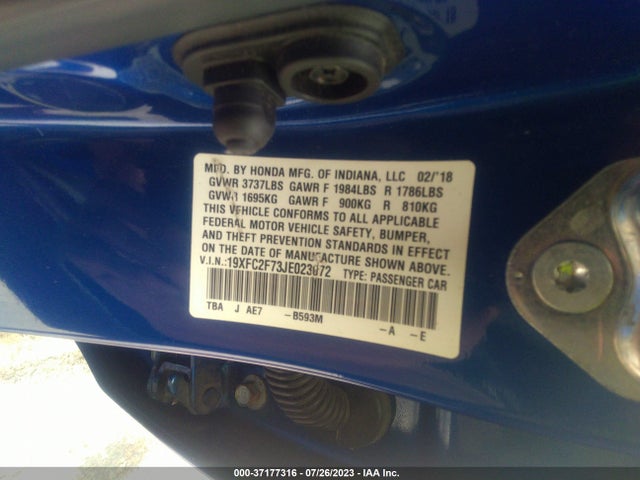 Honda CIVIC EX 2018 19XFC2F73JE023072 Image 9