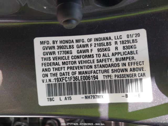 19XFC1F36LE006194 Honda Civic Sedan Ex