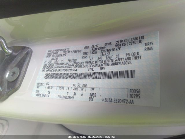 1FMCU0J91HUD28364 Ford Escape Titanium
