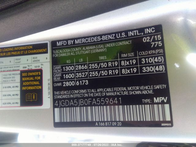 4JGDA5JB0FA559641 Mercedes-Benz M-class Ml 350