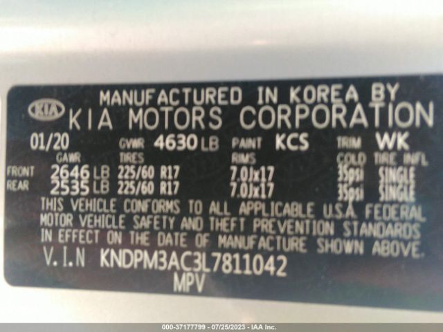 KNDPM3AC3L7811042 KIA Sportage Lx