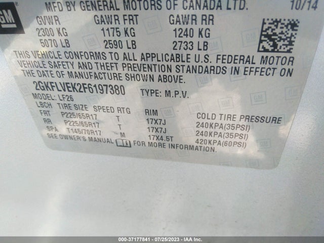 GMC Terrain Sle 2015 2GKFLVEK2F6197380 Image 9