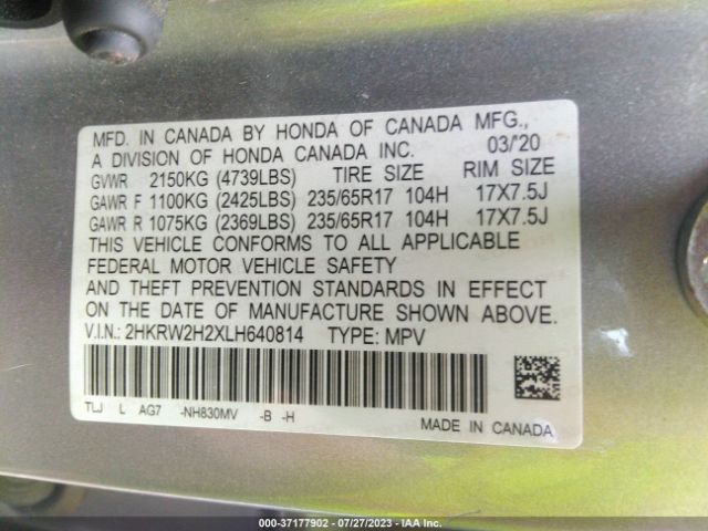 2HKRW2H2XLH640814 Honda Cr-v Awd Lx