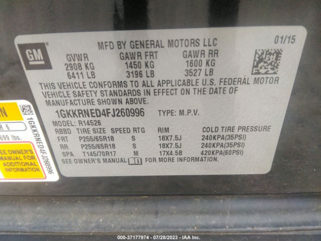 1GKKRNED4FJ260996 GMC ACADIA SLE