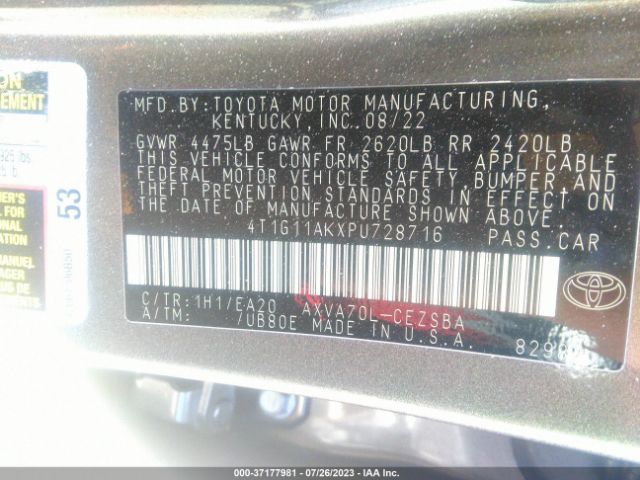 4T1G11AKXPU728716 Toyota Camry Se/se Nightshade