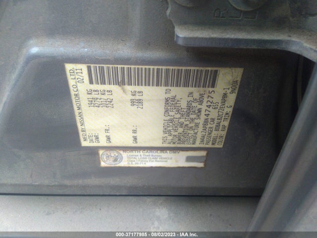 2011 NISSAN ALTIMA 2.5 SL VIN: 1N4AL2AP8BN474275