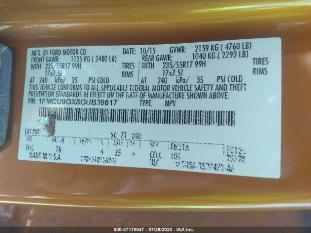 1FMCU9GX8GUB39817 Ford ESCAPE SE