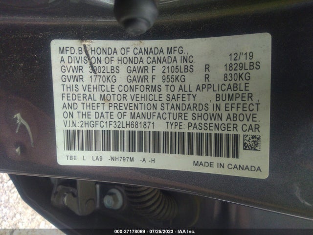 Honda Civic Sedan Ex 2020 2HGFC1F32LH681871 Image 9