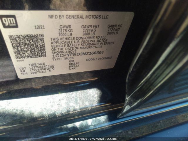 1GCPYFED3NZ166604 Chevrolet SILVERADO 1500 LTD