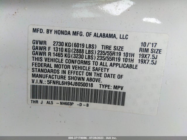 Honda Odyssey Elite 2018 5FNRL6H94JB050018 Image 9