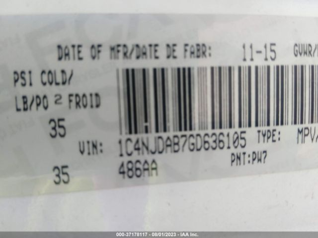1C4NJDAB7GD636105 Jeep Compass High Altitude