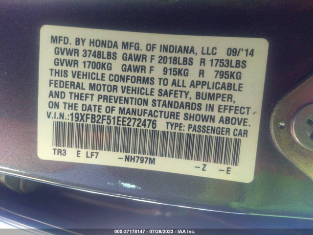 Honda Civic Sedan Lx 2014 19XFB2F51EE272476 Image 9