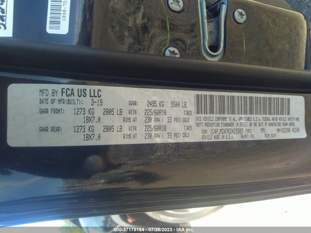1C4PJMDX7KD423583 Jeep Cherokee Limited