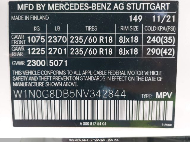 W1N0G8DB5NV342844 Mercedes-Benz Glc Glc 300