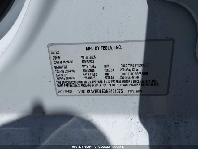 Tesla Model Y Long Range 2022 7SAYGDEE3NF461375 Image 9