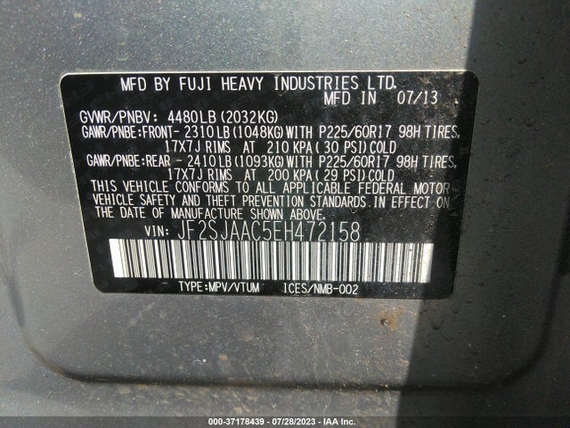 2014 SUBARU FORESTER 2.5I VIN: JF2SJAAC5EH472158