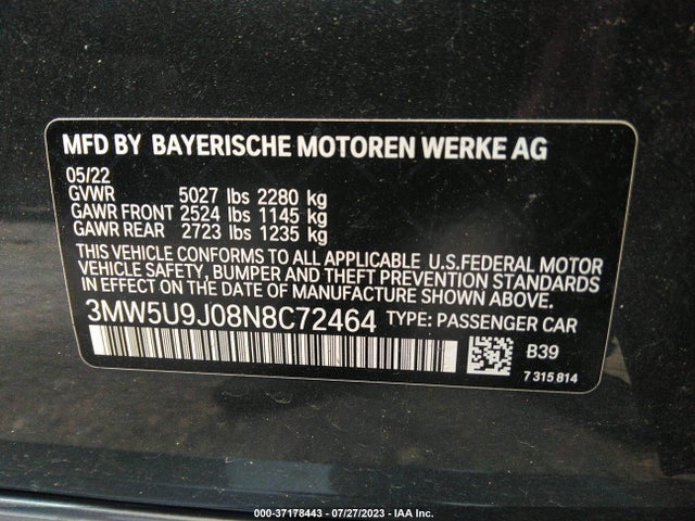3MW5U9J08N8C72464 BMW 3 Series M340i Xdrive