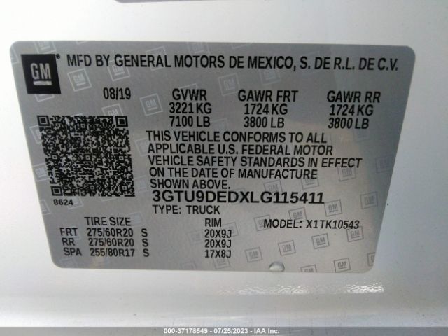3GTU9DEDXLG115411 GMC Sierra 1500 Slt