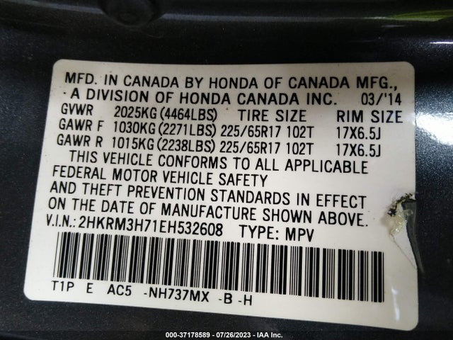 Honda Cr-v Ex-l 2014 2HKRM3H71EH532608 Image 9