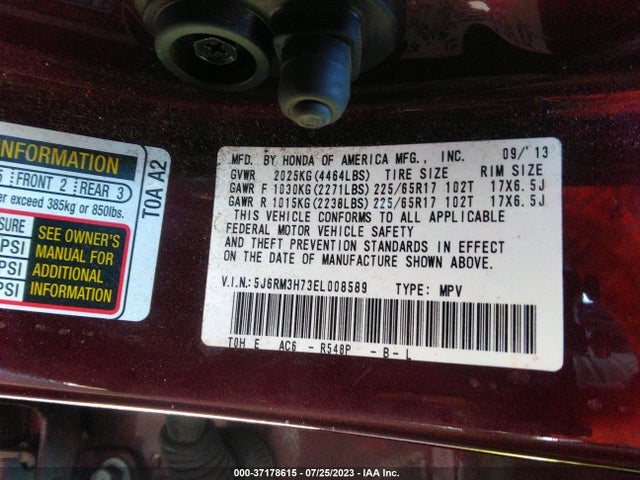 Honda Cr-v Ex-l 2014 5J6RM3H73EL008589 Image 9