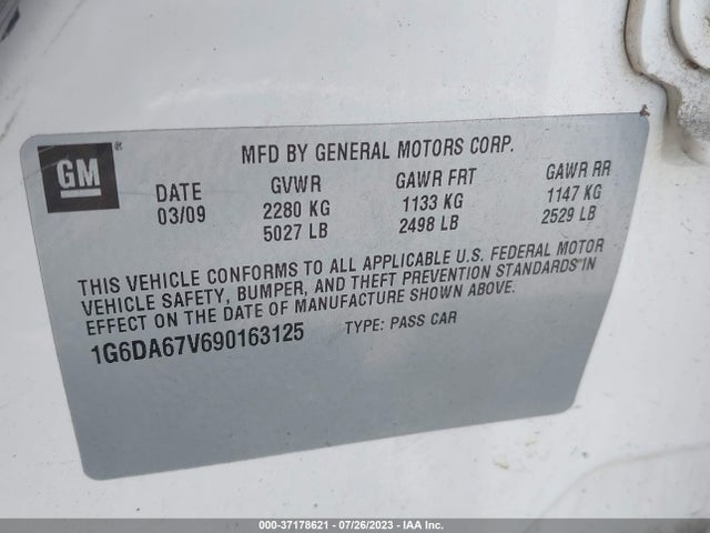 2009 CADILLAC STS AWD W/1SA VIN: 1G6DA67V690163125