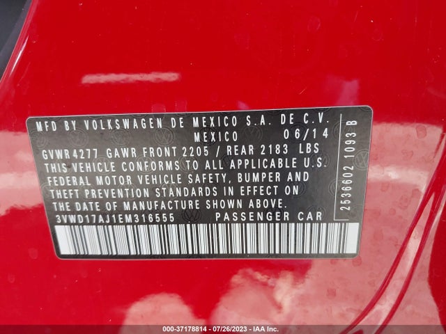 3VWD17AJ1EM316555 Volkswagen Jetta Sedan Se