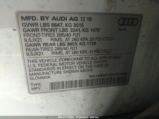 WA1VAAF72KD027008 Audi Q7 Prestige