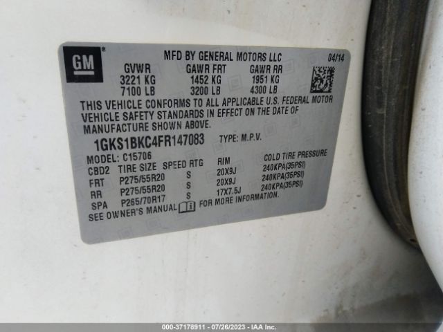 1GKS1BKC4FR147083 GMC YUKON SLT
