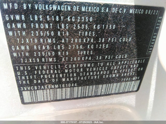 3VVCB7AX9NM161044 Volkswagen Tiguan Se R-line Black