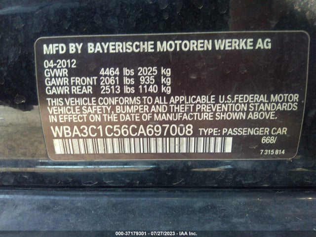 2012 BMW 3 SERIES 328I VIN: WBA3C1C56CA697008