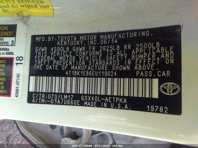 Toyota AVALON LIMITED 2014 4T1BK1EB6EU119024 Image 9