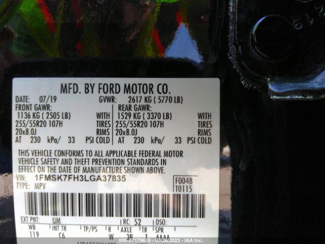 1FMSK7FH3LGA37835 Ford Explorer Limited