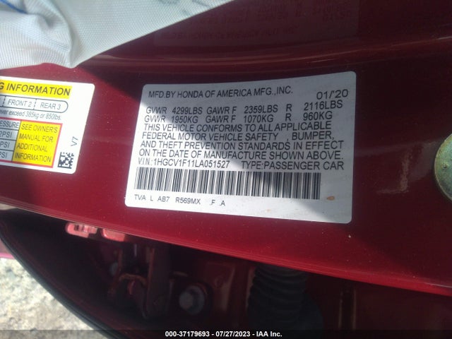 Honda ACCORD LX 2020 1HGCV1F11LA051527 Image 9