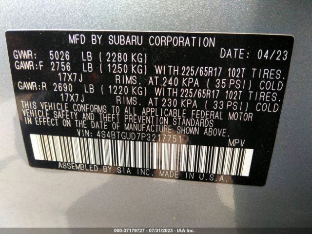 4S4BTGUD7P3217751 Subaru Outback Wilderness