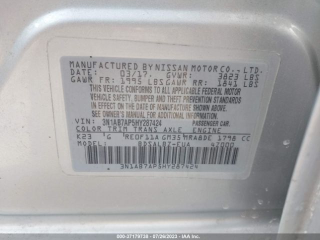 3N1AB7AP5HY287424 Nissan SENTRA S