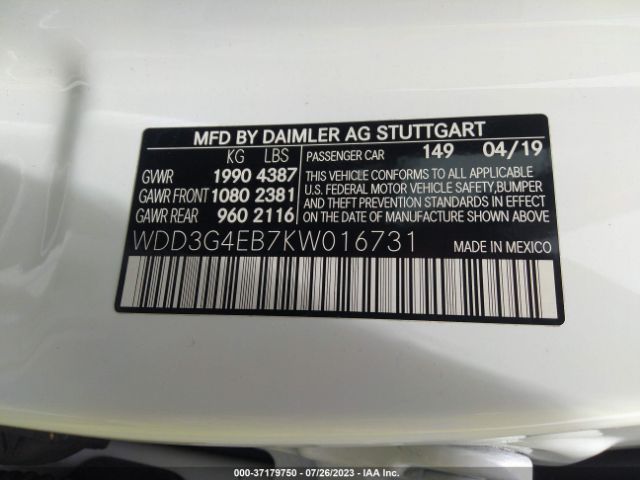 WDD3G4EB7KW016731 Mercedes-Benz A-class A 220