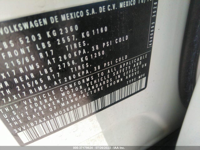 3VV1B7AX1LM036964 Volkswagen TIGUAN S