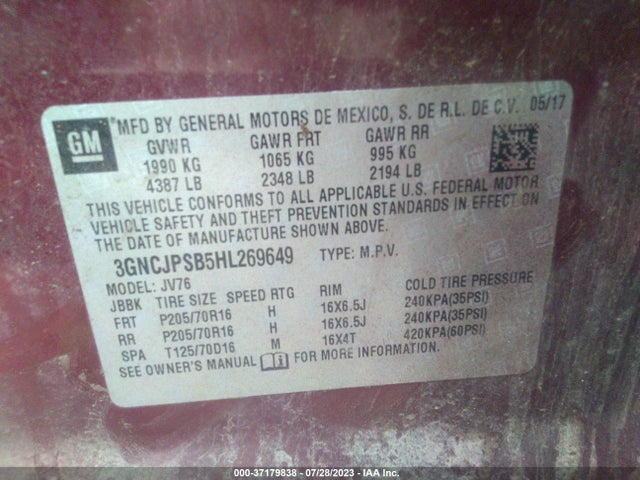 Chevrolet Trax Lt 2017 3GNCJPSB5HL269649 Image 9