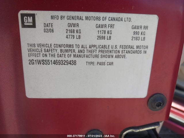 2006 CHEVROLET IMPALA POLICE PKG UNMARKED POLICE PKG 9C3 VIN: 2G1WS551469329438