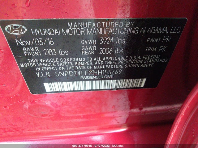 Hyundai ELANTRA SE 2017 5NPD74LFXHH155769 Image 9