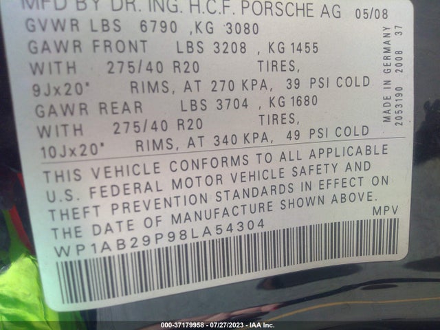 2008 PORSCHE CAYENNE WP1AB29P98LA54304 Photo 8