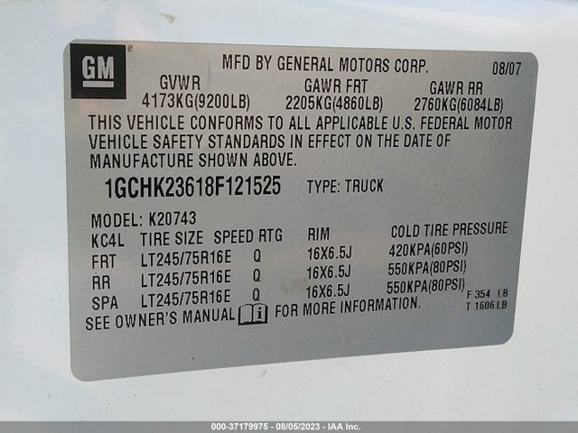 2008 CHEVROLET SILVERADO 2500HD LTZ VIN: 1GCHK23618F121525