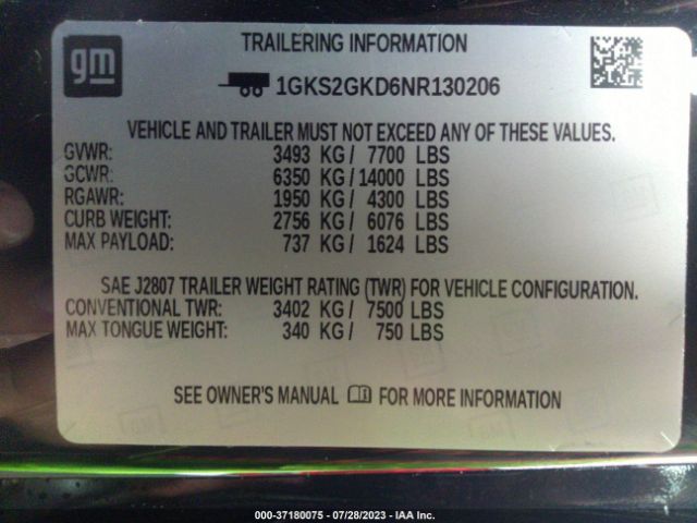1GKS2GKD6NR130206 GMC Yukon Xl Slt